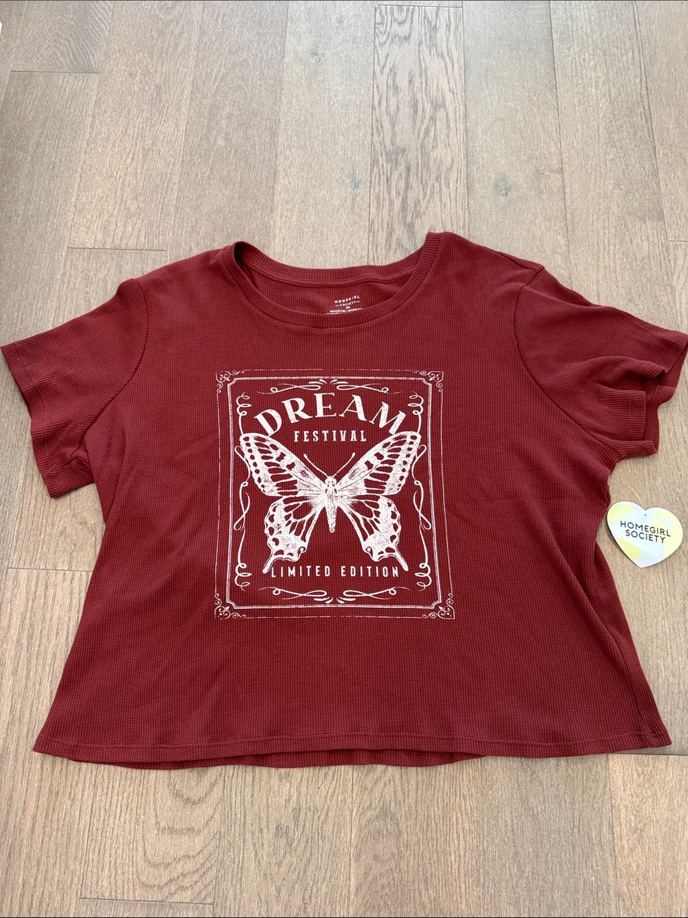 NWT Butterfly Dream Festival Crop Short Sleeve Burgundy Women’s 3X Summer Top - Picture 11 of 11